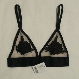 Urban Outfitters black nude mesh flower bralette